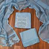 Organza Sky blue Unstitched Suit